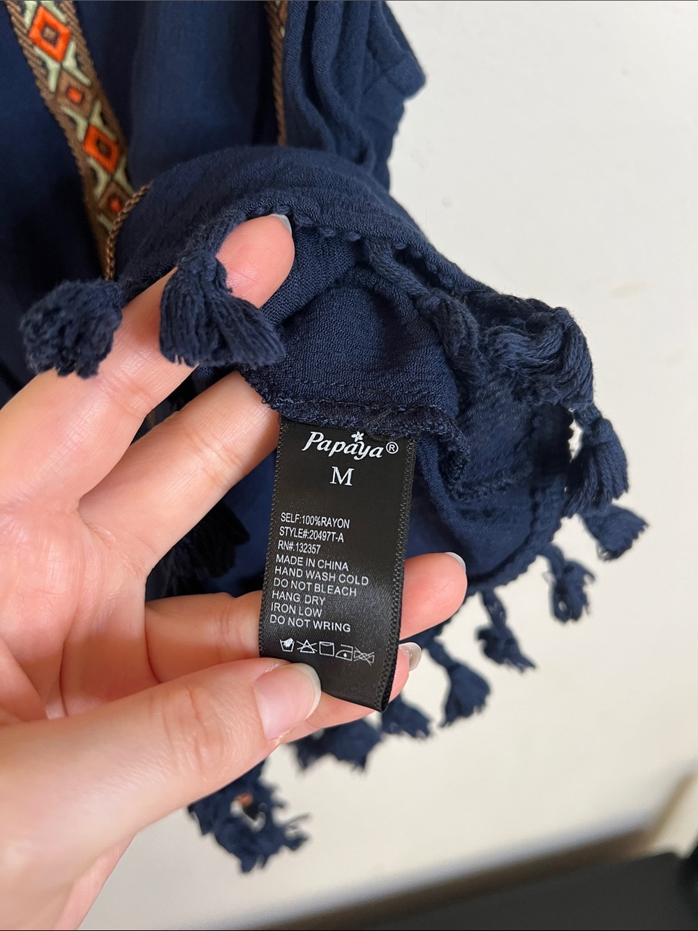 Papaya Tank Top Boho Blue Tassles Summer Size Medium - Picture 8 of 11